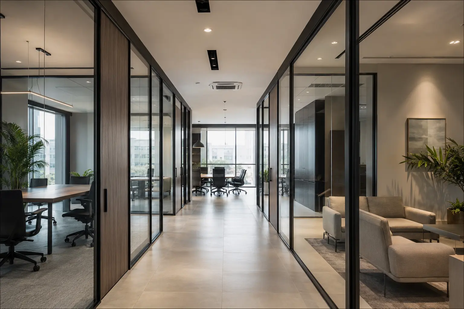 Technician providing commercial property maintenance services in an office